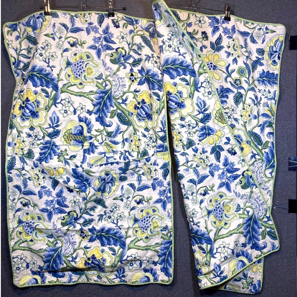 2 Waverly Floral Valance and King‎ Shams Set Blue Yellow Green Botanical